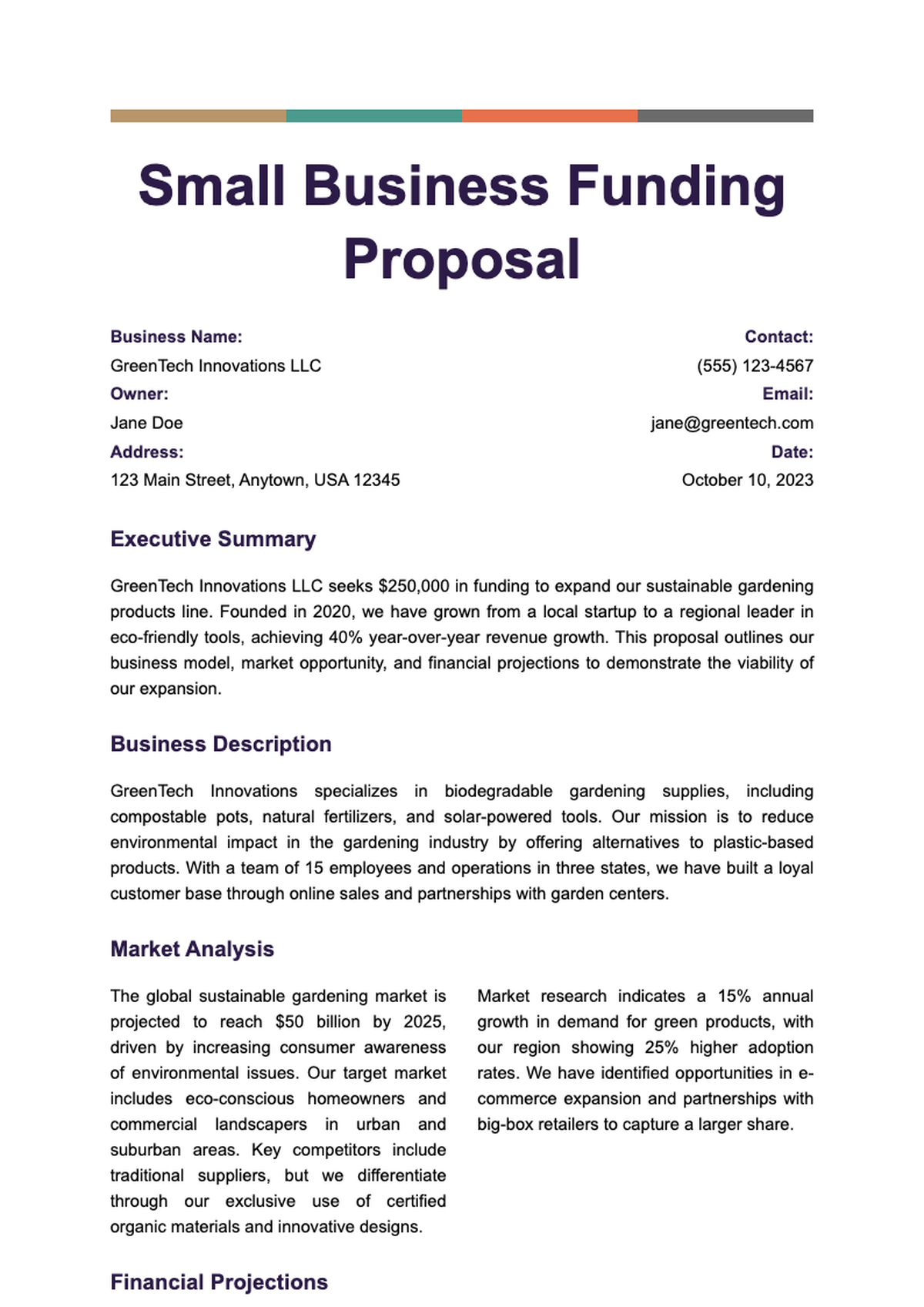 Small business funding proposal for Fresh Horizons Cafe with executive summary and market analysis_variant_3